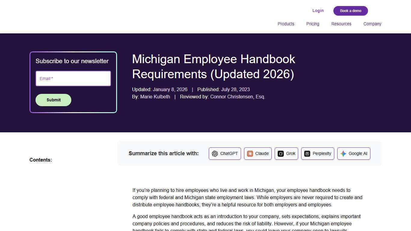 Michigan Employee Handbook Requirements (Updated 2026)