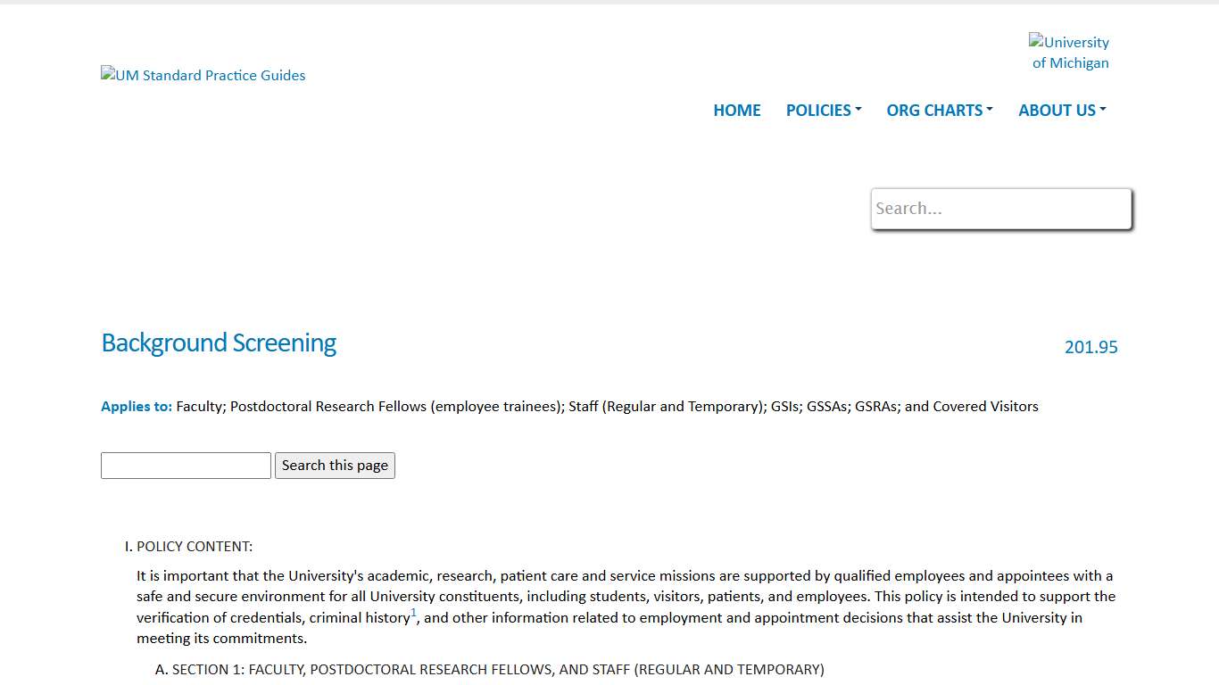 Background Screening | Standard Practice Guides - University of Michigan